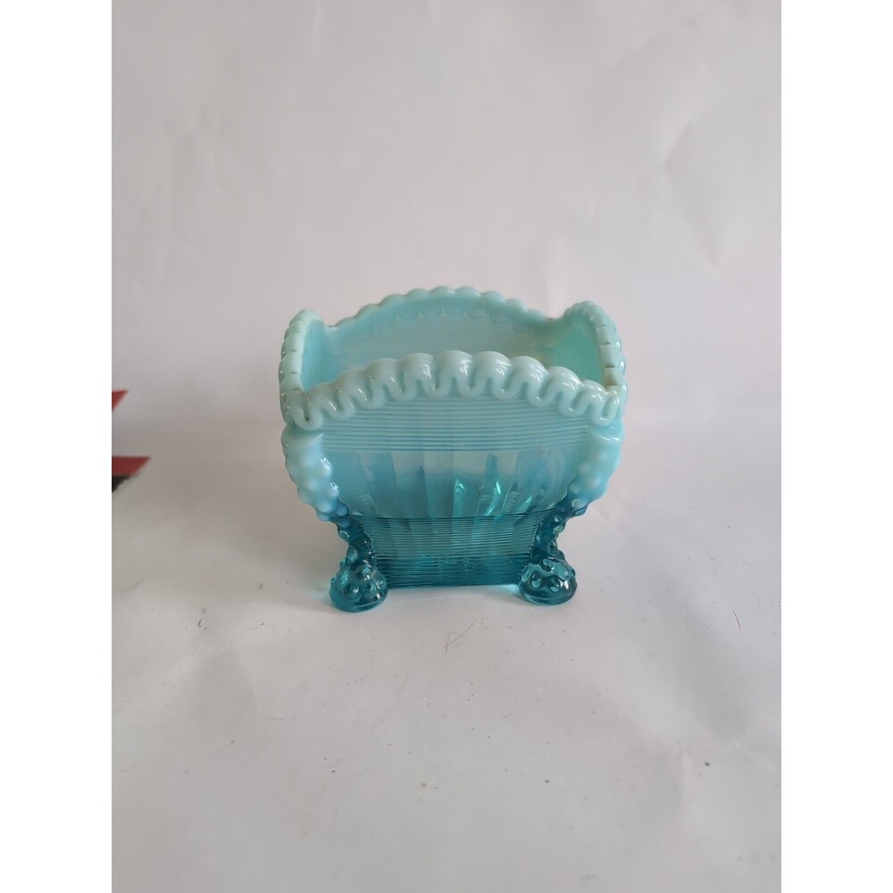 Northwood Blue Opalescent Spooner Bowl Arched Open Sugar Alaska Lions Leg